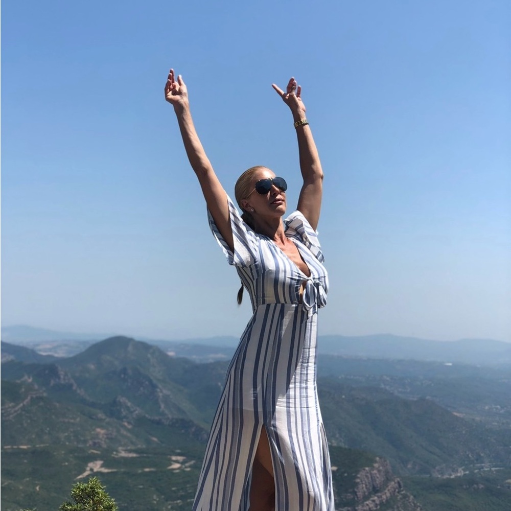 Lost + Wander Blue and White Striped Maxi Dress